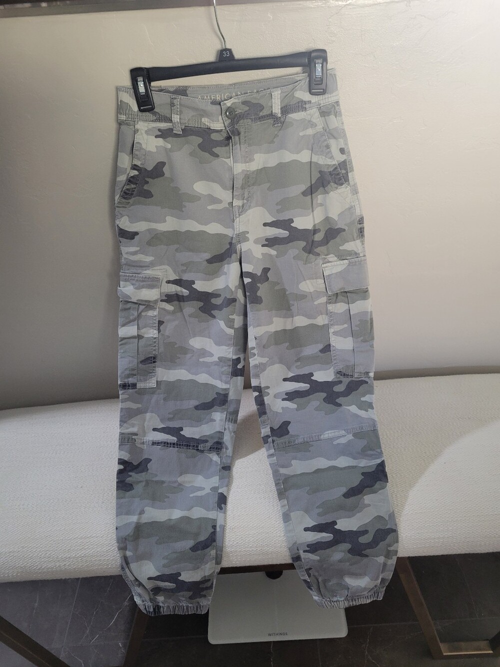 American Eagle Joggers Pants Womens 2 Super Stretch High Rise Camo Cargo Gray